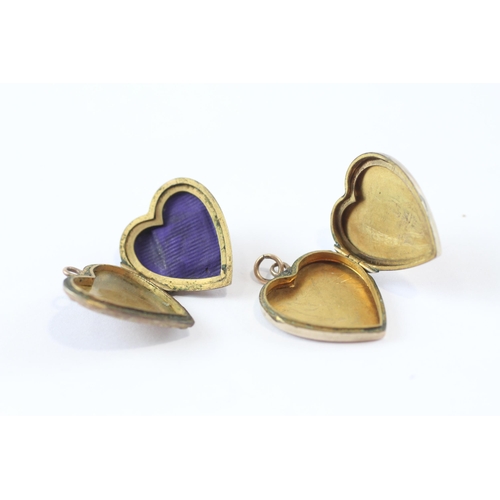 115 - 2 X 9ct Gold Back And Front Antique Heart Shaped Lockets (5.2g)