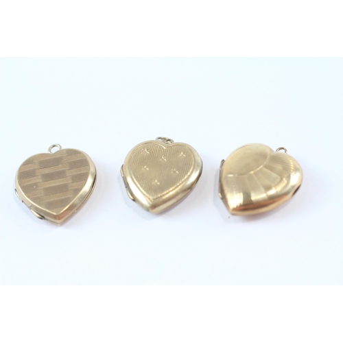 116 - 3 X 9ct Gold Back And Front Vintage Heart Shaped Lockets (10.1g)