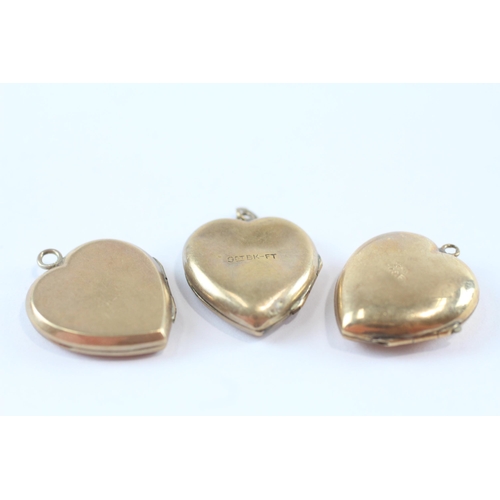 116 - 3 X 9ct Gold Back And Front Vintage Heart Shaped Lockets (10.1g)