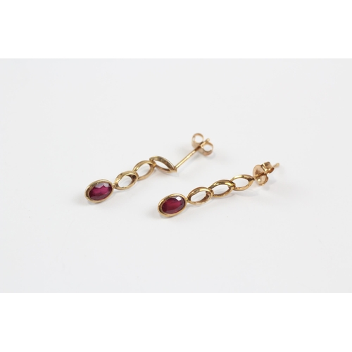 120 - 9ct Gold Ruby Drop Earrings (0.8g)