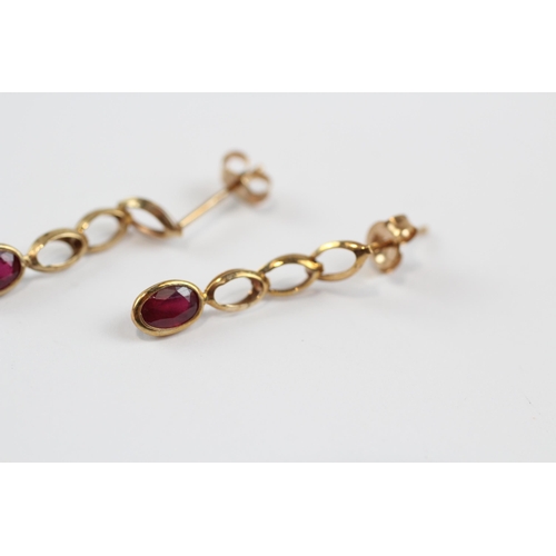 120 - 9ct Gold Ruby Drop Earrings (0.8g)