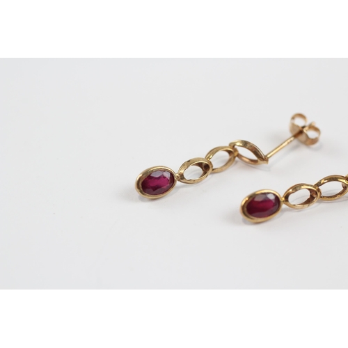 120 - 9ct Gold Ruby Drop Earrings (0.8g)