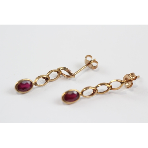 120 - 9ct Gold Ruby Drop Earrings (0.8g)