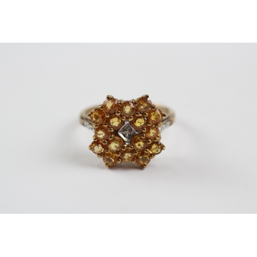 122 - 9ct Gold Diamond & Yellow Sapphire Cluster Ring (3.3g) Size  N