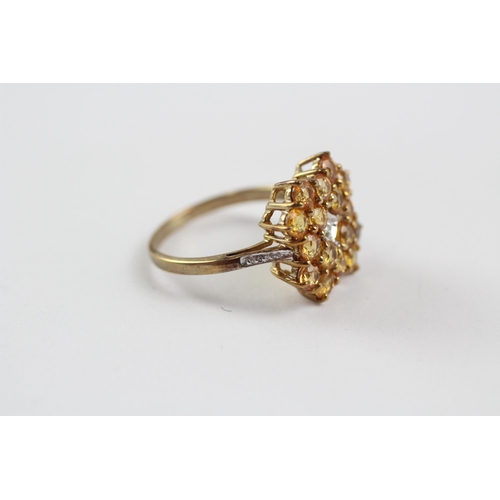 122 - 9ct Gold Diamond & Yellow Sapphire Cluster Ring (3.3g) Size  N