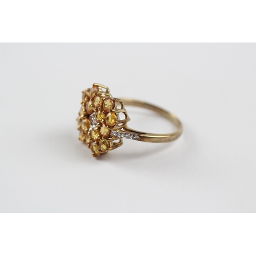 122 - 9ct Gold Diamond & Yellow Sapphire Cluster Ring (3.3g) Size  N