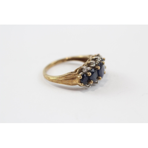 123 - 9ct Gold Sapphire Five Stone Ring With Diamond Accent (3g) Size  L