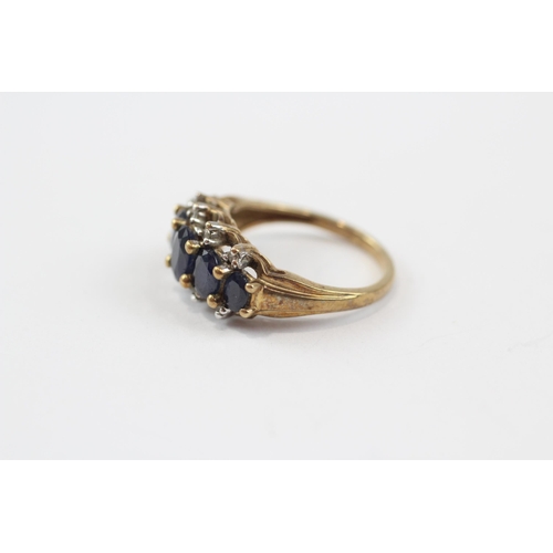 123 - 9ct Gold Sapphire Five Stone Ring With Diamond Accent (3g) Size  L