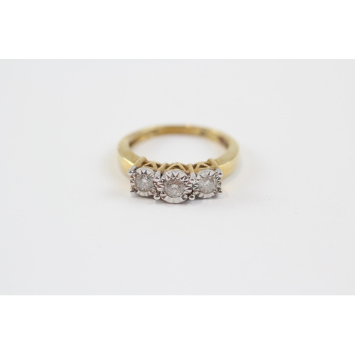 125 - 9ct Gold Diamond Three Stone Ring (2.9g) Size  K