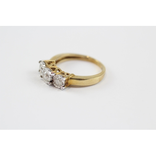 125 - 9ct Gold Diamond Three Stone Ring (2.9g) Size  K