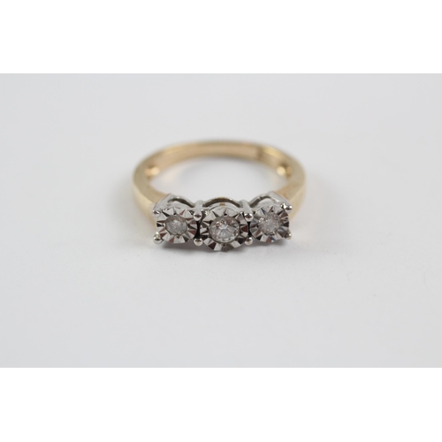 128 - 9ct Gold Diamond Three Stone Ring (2.6g) Size  M