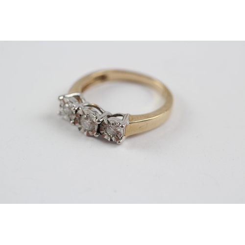 128 - 9ct Gold Diamond Three Stone Ring (2.6g) Size  M