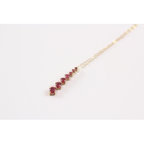 129 - 9ct Gold Ruby Five Stone Bar Pendant Necklace (1g)