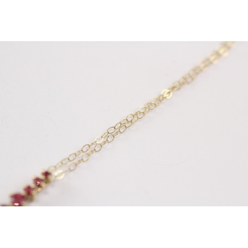 129 - 9ct Gold Ruby Five Stone Bar Pendant Necklace (1g)