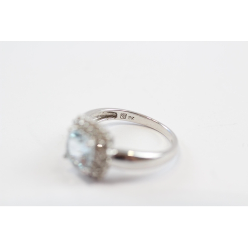 13 - 9ct White Gold Diamond & Aquamarine Cluster Ring (2.9g) Size  M