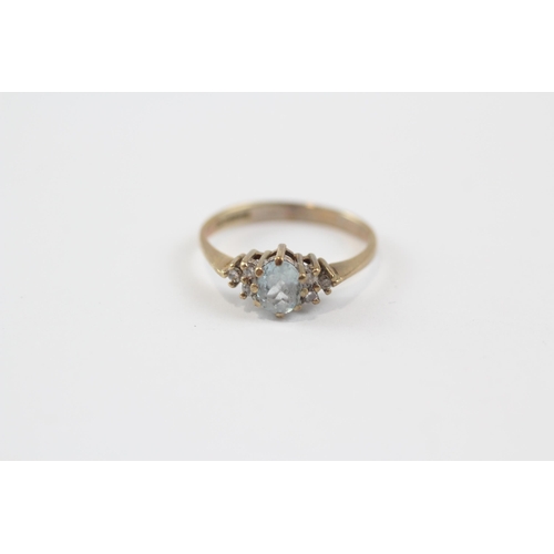 135 - 9ct Gold Diamond & Aquamarine Trefoil Ring (1.3g) Size  K