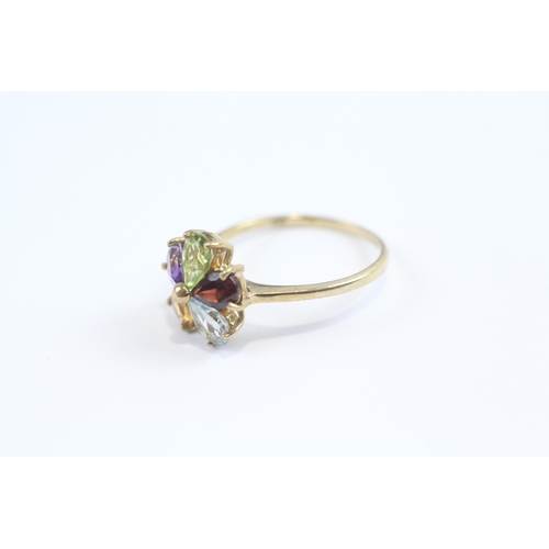 226 - 9ct Gold Multi-Gemstone Floral Ring Set With Amethyst, Peridot, Garnet, Citrine & Topaz (2.3g) Size ... 