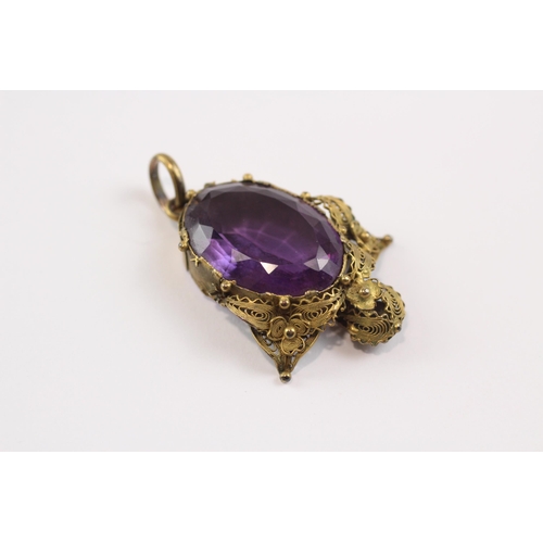 229 - 12ct Gold Antique Amethyst Set Cannetille Wirework Pendant - As Seen (7g)