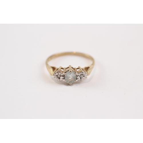 236 - 9ct Gold Diamond & Aquamarine Three Stone Ring (1.5g) Size  M