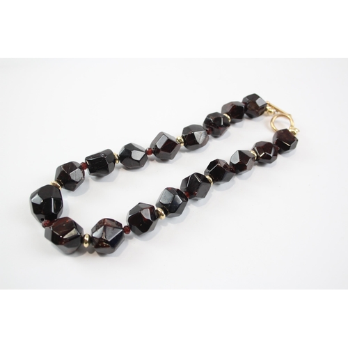 242 - 9ct Gold Rough Garnet Single Strand Statement Necklace - As Seen (229g)