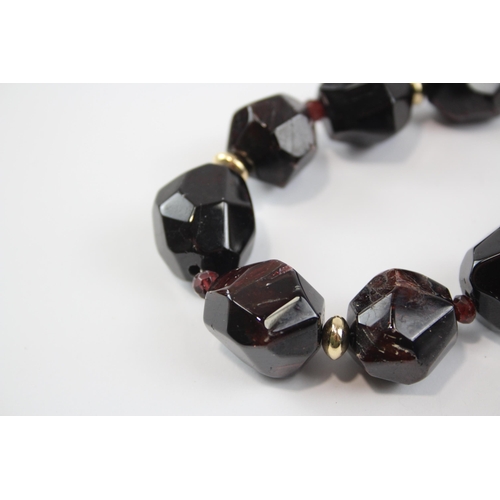 242 - 9ct Gold Rough Garnet Single Strand Statement Necklace - As Seen (229g)