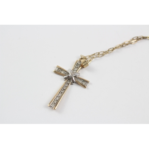 243 - 9ct Gold Diamond Cross Pendant Necklace (3.6g)