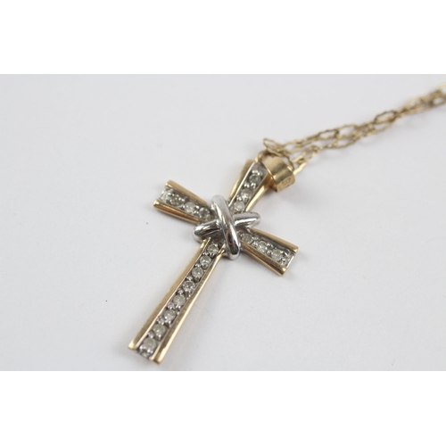 243 - 9ct Gold Diamond Cross Pendant Necklace (3.6g)