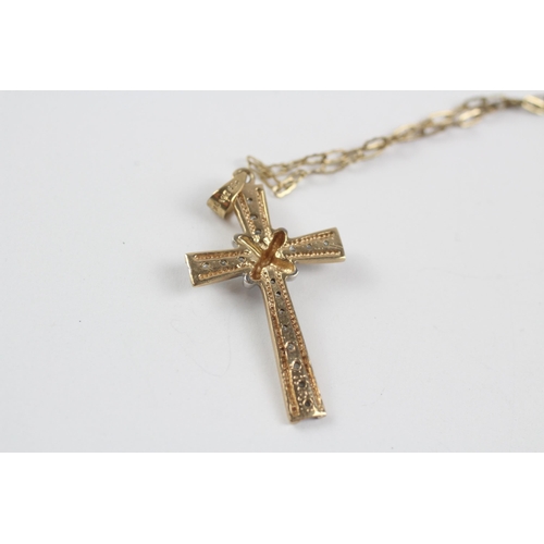 243 - 9ct Gold Diamond Cross Pendant Necklace (3.6g)