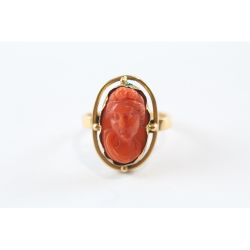 248 - 18ct Gold Antique Coral Cameo Single Stone Ring (5.2g) Size  L