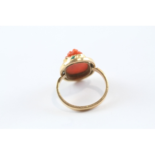 248 - 18ct Gold Antique Coral Cameo Single Stone Ring (5.2g) Size  L