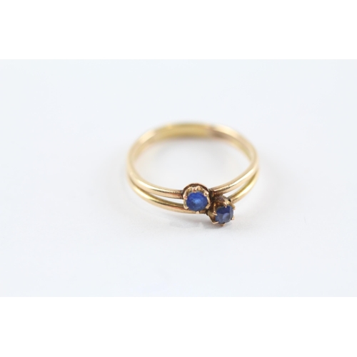 253 - 15ct Gold Sapphire & Blue Paste Two Stone Ring (2.1G) Size  O