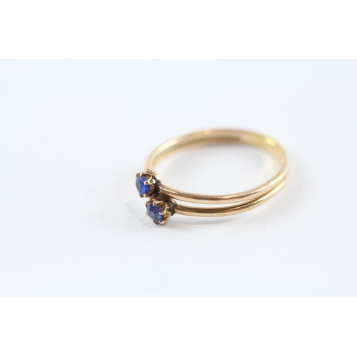 253 - 15ct Gold Sapphire & Blue Paste Two Stone Ring (2.1G) Size  O