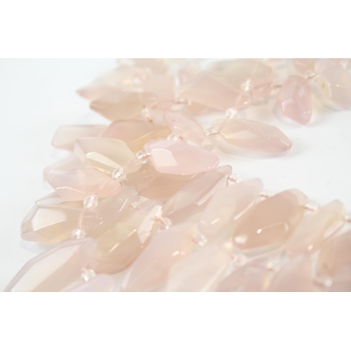 256 - 18ct Gold Clasp Rose Quartz Three Strand Statement Necklace (342g)