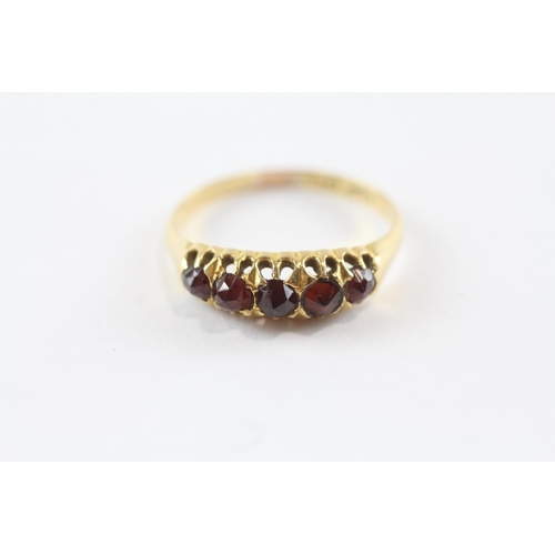 257 - 18ct Gold Garnet Five Stone Ring (2.6G) Size  P