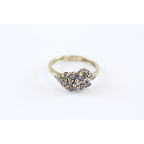 259 - 9ct Gold Diamond & Tanzanite Cluster Ring (1.6g) Size  J