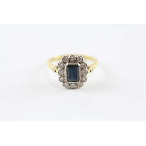 263 - 18ct Gold Diamond & Sapphire Cluster Ring (4.7g) Size  P