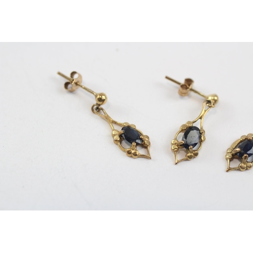 267 - 9ct Gold Sapphire Pendant Necklace & Drop Earrings Set (2.2g)