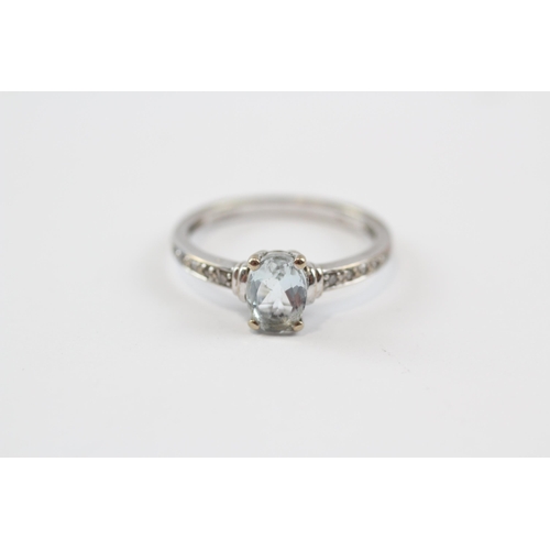 27 - 9ct White Gold Diamond & Aquamarine Ring (1.9g) Size  L