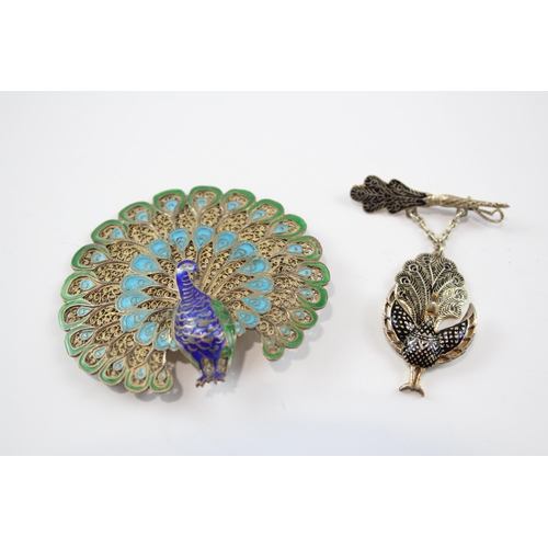 272 - Two Silver Peacock Brooches Including Filigree (19g)