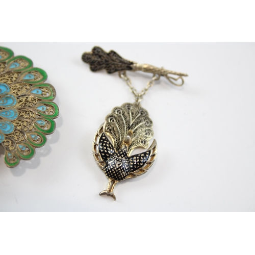 272 - Two Silver Peacock Brooches Including Filigree (19g)