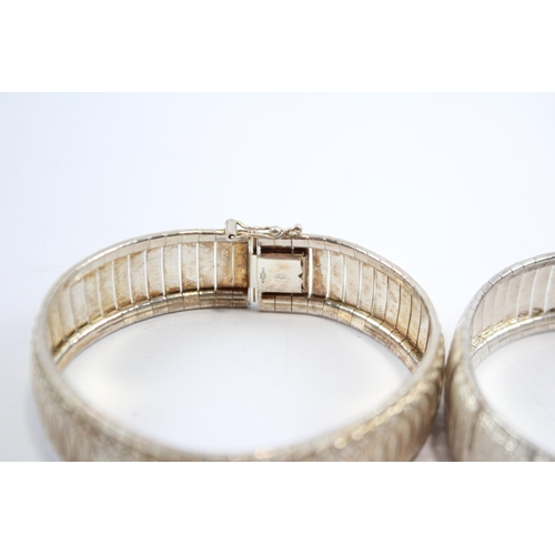 274 - Two Silver Panel Bracelets With Etched Designs (54g)