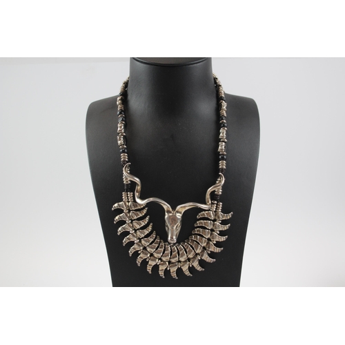 275 - Silver Tone Statement Stag Necklace By Designer Uno De 50 (172g)