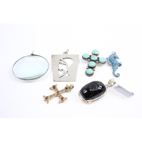 277 - A Collection Of Silver Pendants Including Gemstone (86g)