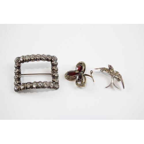 280 - Three Silver Antique Brooches Including Garnet (27g)