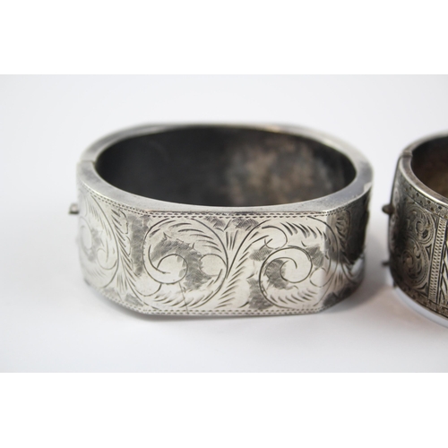 285 - Two Silver Antique Etched Bangles Including Chester Hallmark (85g)