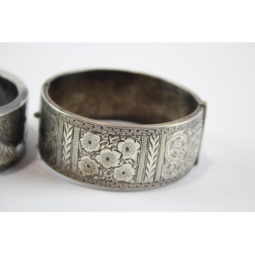 285 - Two Silver Antique Etched Bangles Including Chester Hallmark (85g)