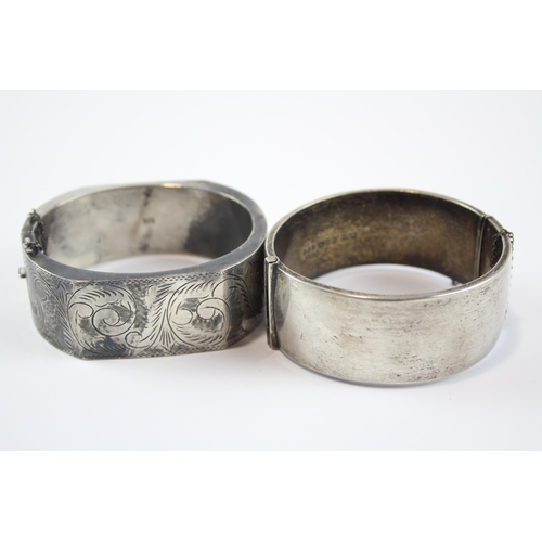 285 - Two Silver Antique Etched Bangles Including Chester Hallmark (85g)