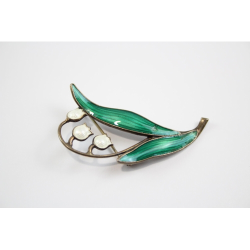 289 - Silver Enamel Lily Of The Valley Brooch By Maker Arne Nordlie (6g)