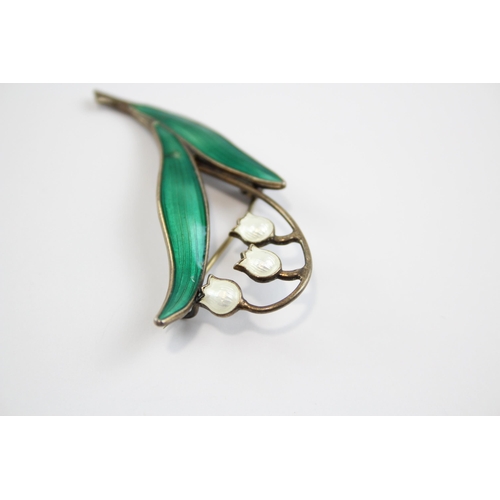 289 - Silver Enamel Lily Of The Valley Brooch By Maker Arne Nordlie (6g)