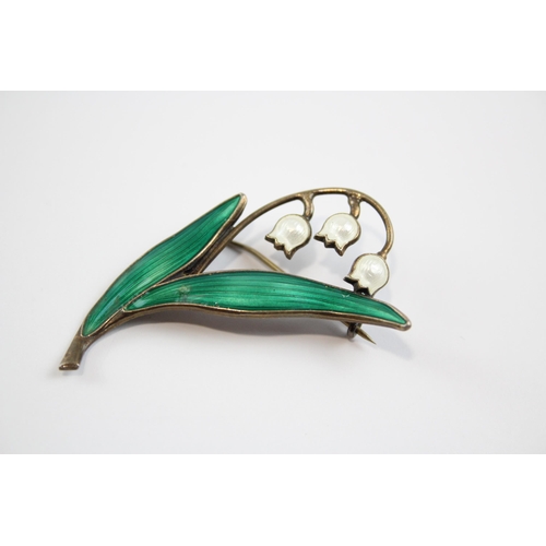 289 - Silver Enamel Lily Of The Valley Brooch By Maker Arne Nordlie (6g)